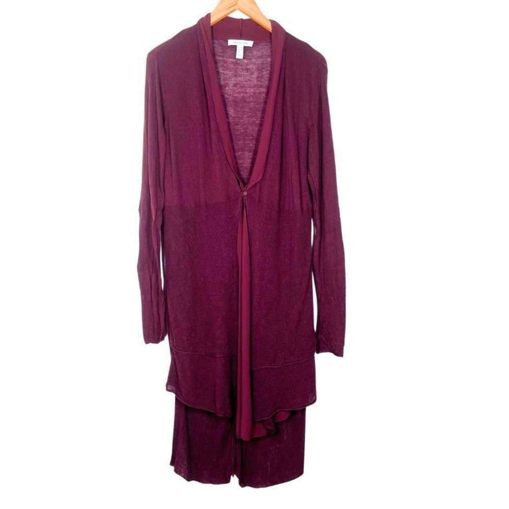 Peace Love World Womens Burgundy Longline Mixed Media Button Cardigan Sz M